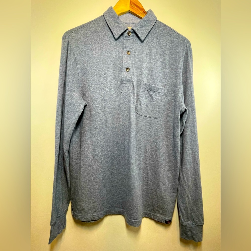Faherty Men's Long Sleeve Luxe Heather in Flint Blue Heather Polo Size Small - Picture 14 of 14